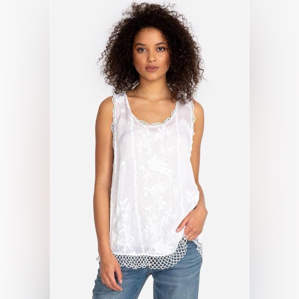 Johnny Was Quynn  pink embroidered Floral eyelet  Tank Top